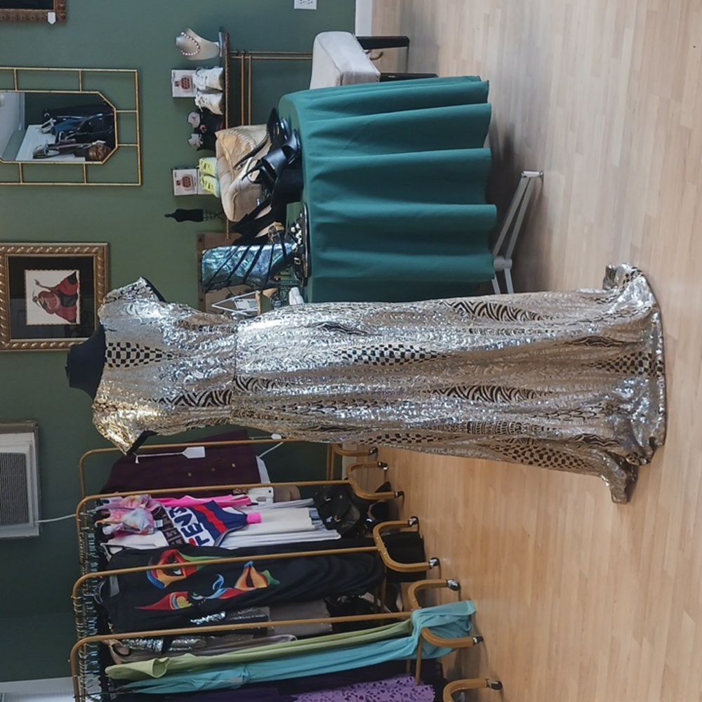 TFNC gold sequence dress.